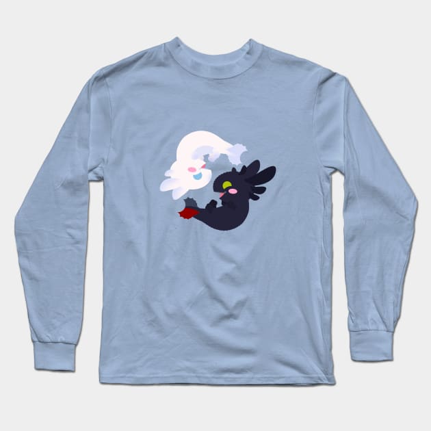 Yin and Yang Axolotl Dragons Reverse Long Sleeve T-Shirt by Kirion